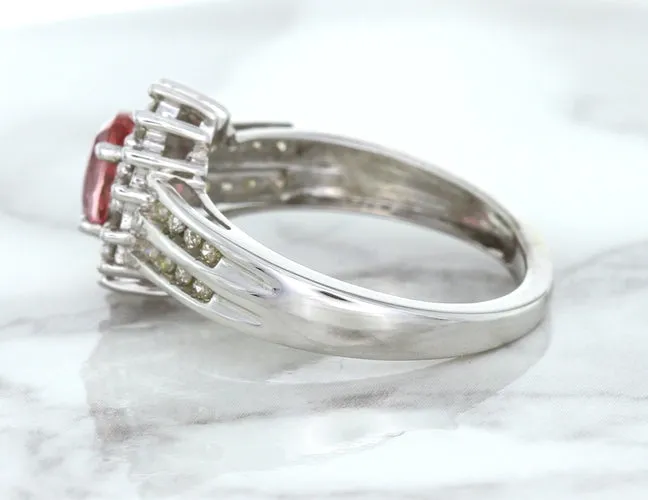 1.40ct Oval Pink Sapphire Ring with Diamond Halo in 14K White Gold