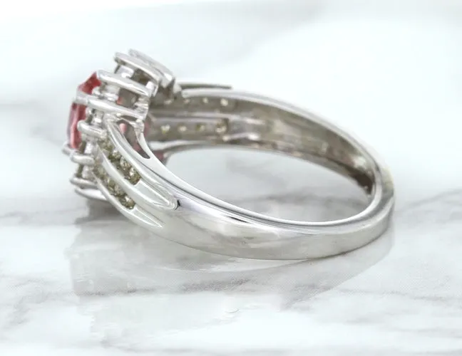 1.40ct Oval Pink Sapphire Ring with Diamond Halo in 14K White Gold