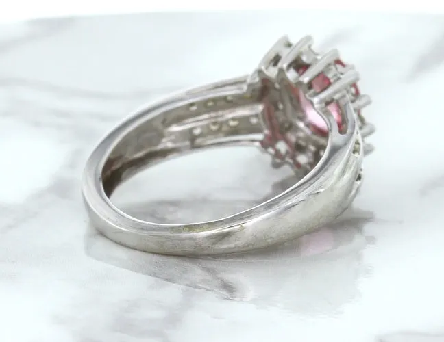 1.40ct Oval Pink Sapphire Ring with Diamond Halo in 14K White Gold