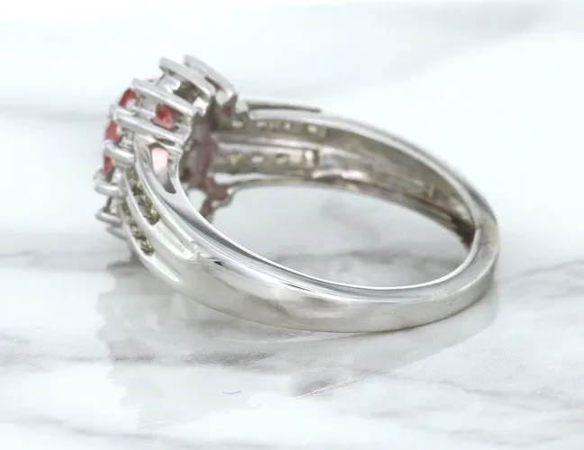 1.40ct Oval Pink Sapphire Ring with Diamond Halo in 14K White Gold