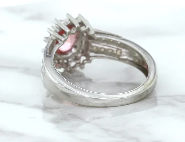 1.40ct Oval Pink Sapphire Ring with Diamond Halo in 14K White Gold