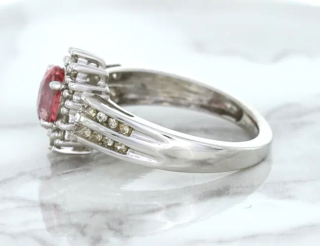1.40ct Oval Pink Sapphire Ring with Diamond Halo in 14K White Gold