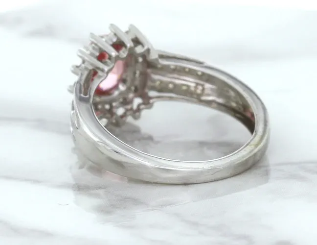 1.40ct Oval Pink Sapphire Ring with Diamond Halo in 14K White Gold