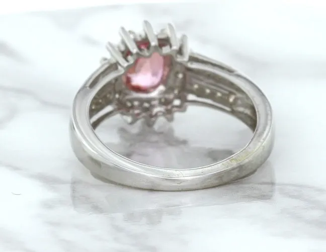 1.40ct Oval Pink Sapphire Ring with Diamond Halo in 14K White Gold