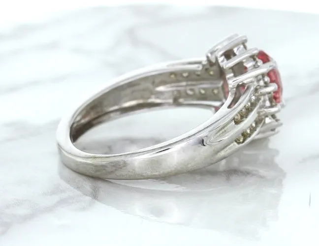 1.40ct Oval Pink Sapphire Ring with Diamond Halo in 14K White Gold