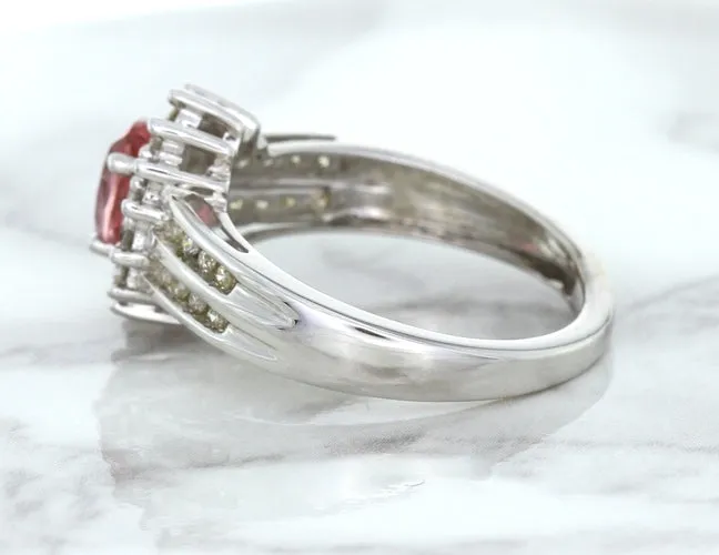 1.40ct Oval Pink Sapphire Ring with Diamond Halo in 14K White Gold