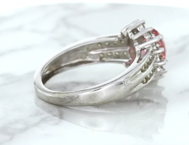 1.40ct Oval Pink Sapphire Ring with Diamond Halo in 14K White Gold