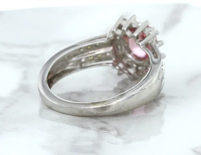 1.40ct Oval Pink Sapphire Ring with Diamond Halo in 14K White Gold