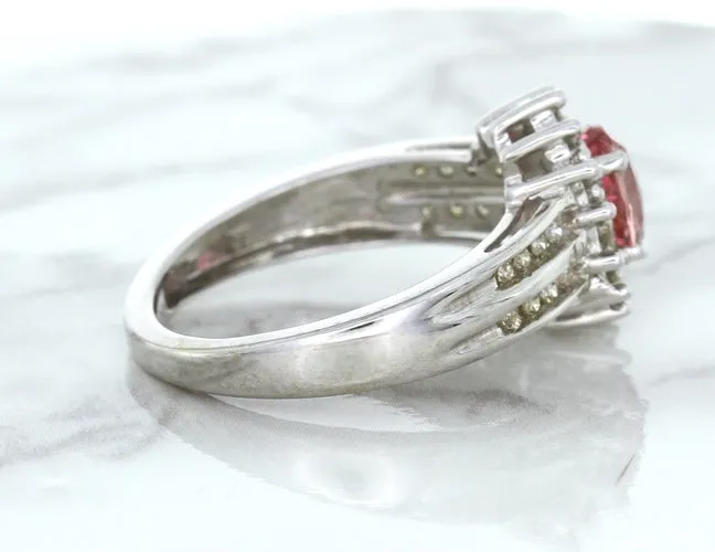1.40ct Oval Pink Sapphire Ring with Diamond Halo in 14K White Gold
