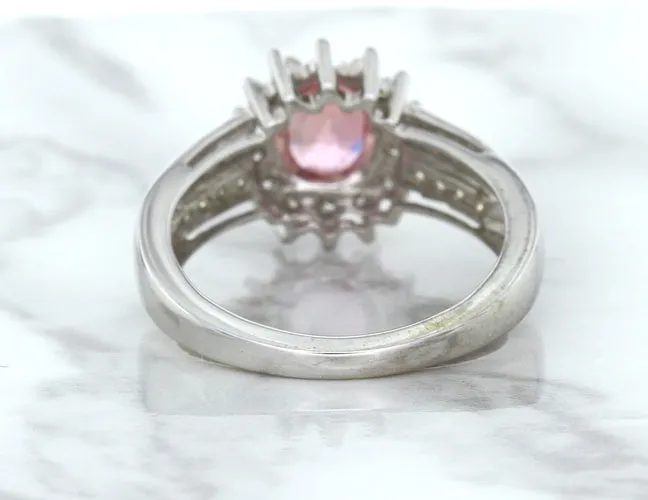1.40ct Oval Pink Sapphire Ring with Diamond Halo in 14K White Gold