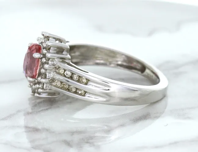 1.40ct Oval Pink Sapphire Ring with Diamond Halo in 14K White Gold