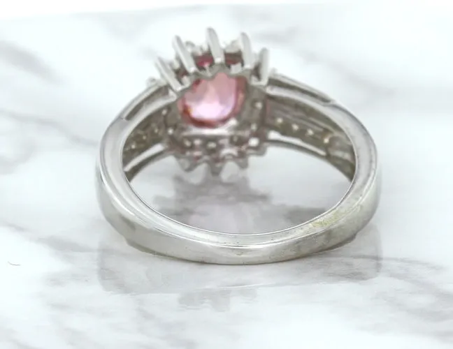1.40ct Oval Pink Sapphire Ring with Diamond Halo in 14K White Gold