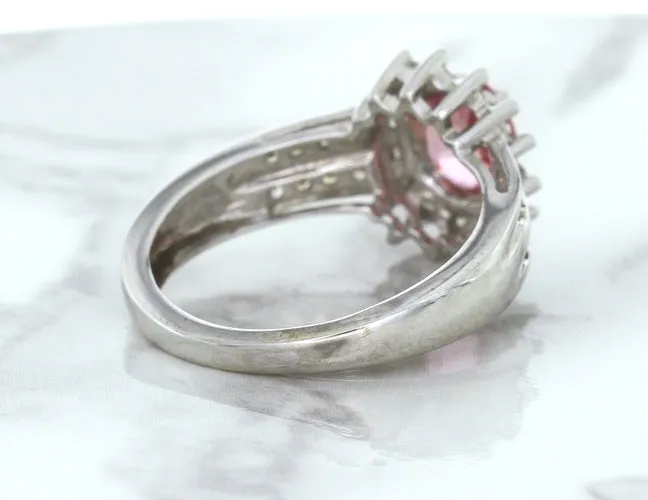 1.40ct Oval Pink Sapphire Ring with Diamond Halo in 14K White Gold