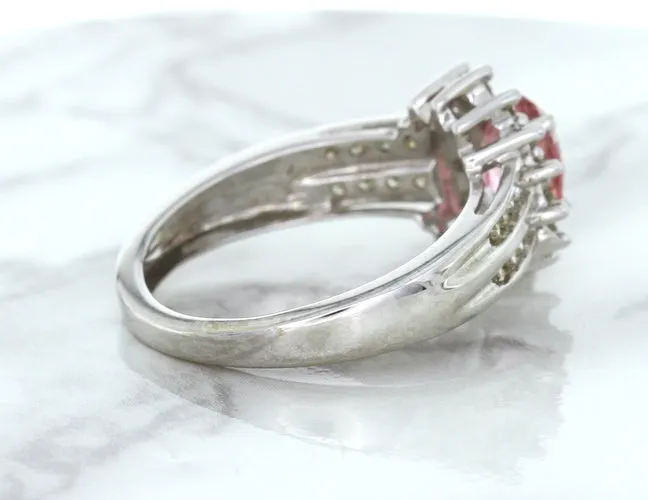 1.40ct Oval Pink Sapphire Ring with Diamond Halo in 14K White Gold