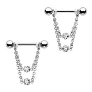 14G Double Chain Style Nipple Rings 2PCS Set