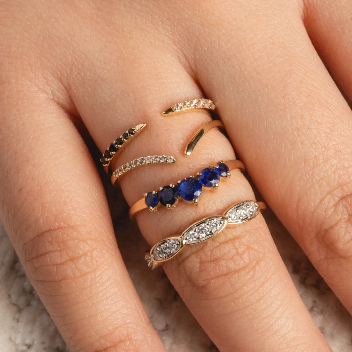 14k Blue Sapphire Arc Nesting Ring