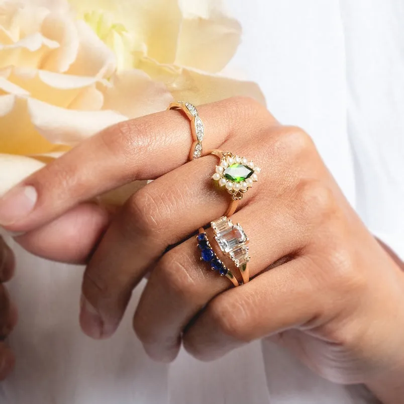 14k Blue Sapphire Arc Nesting Ring