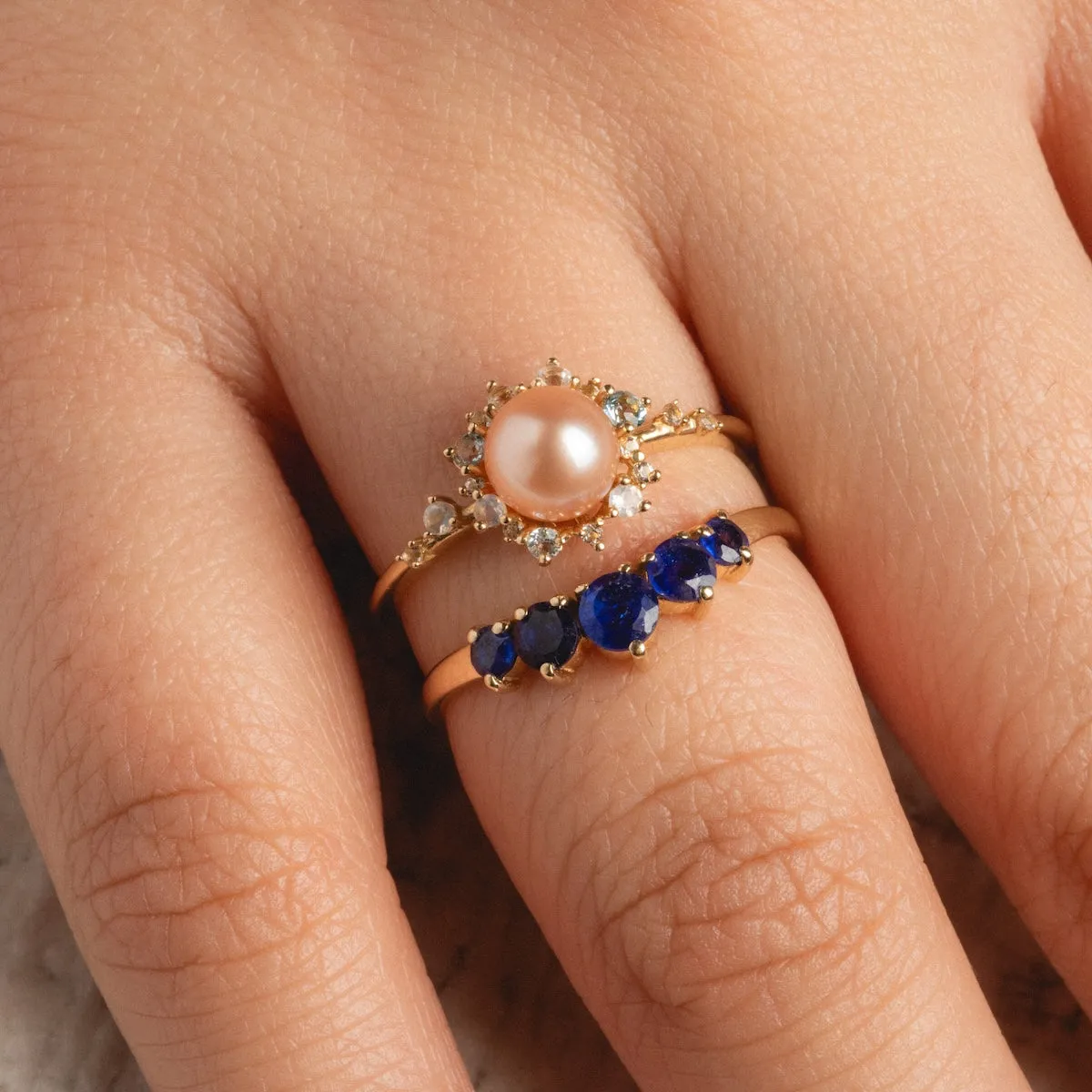 14k Blue Sapphire Arc Nesting Ring