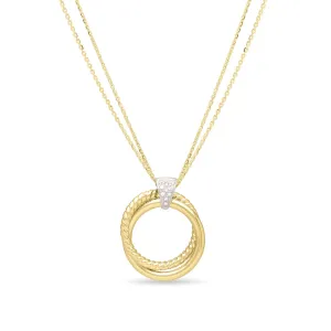 14K Gold & Diamond Interlocking Rings Pendant Necklace