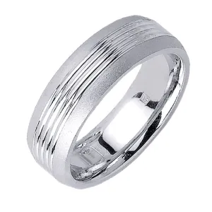 14K or 18K White Gold Grooved Ring