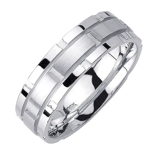14K or 18K White Gold Grooved Ring