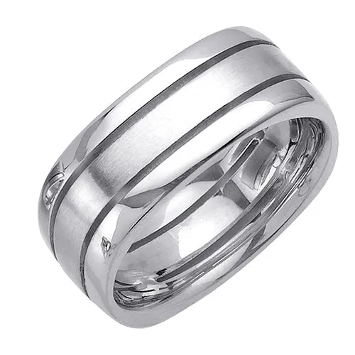 14K or 18K White Gold Grooved Ring