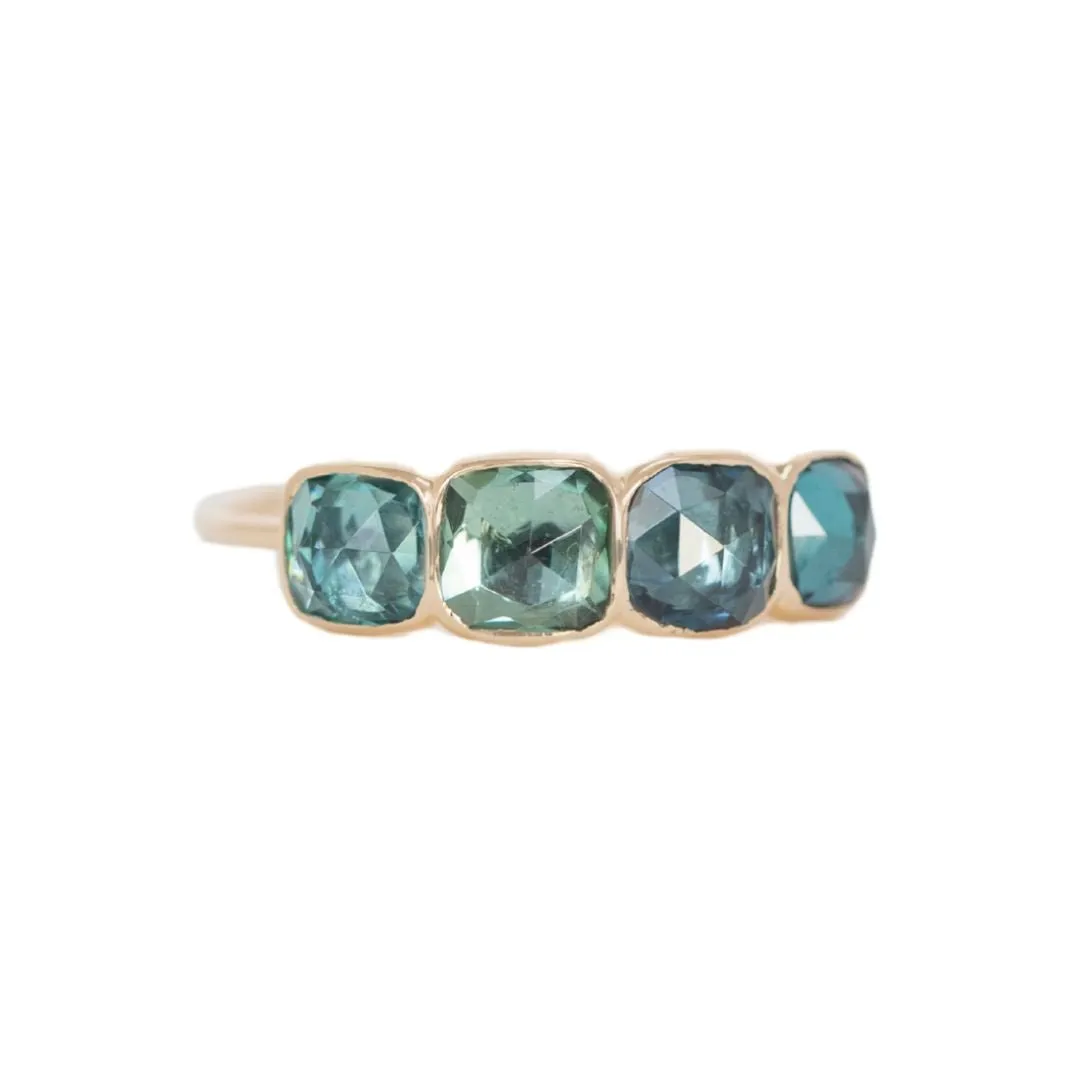 14K Ring with Four Bezel-Set Square Blue-Green Tourmalines