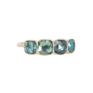 14K Ring with Four Bezel-Set Square Blue-Green Tourmalines