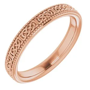 14K Rose 3 mm Celtic-Inspired Milgrain Band Size 4.5