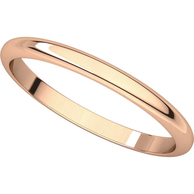 14k Rose Gold 2mm Half Round Band, Size 10
