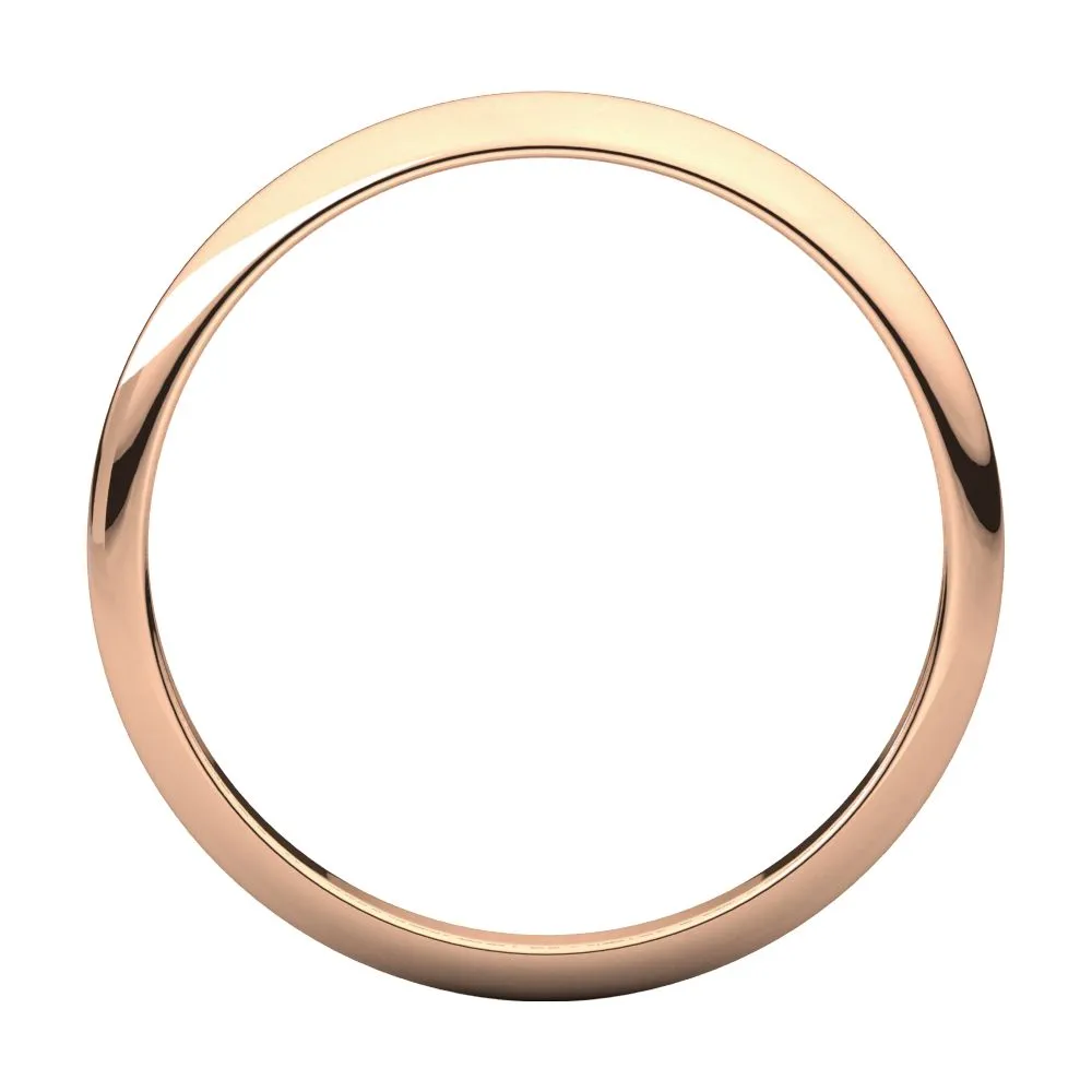 14k Rose Gold 2mm Half Round Band, Size 10