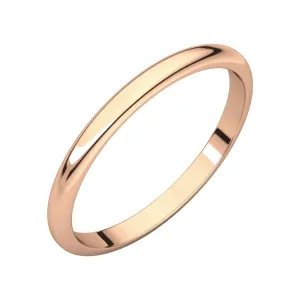 14k Rose Gold 2mm Half Round Band, Size 10