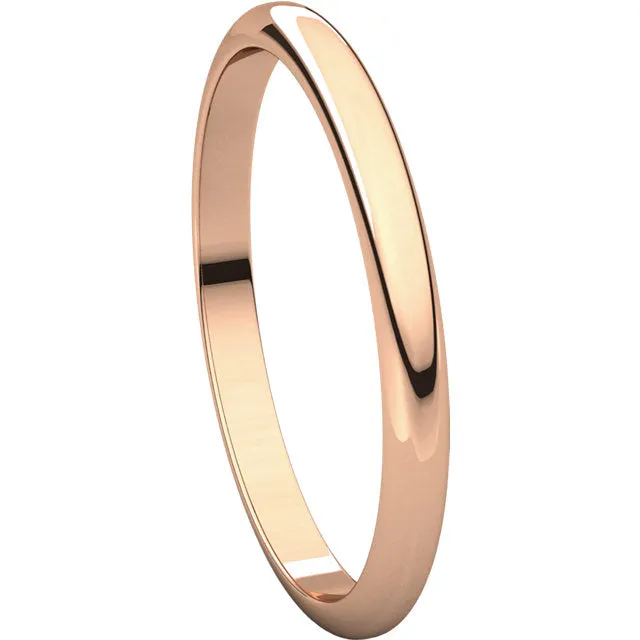 14k Rose Gold 2mm Half Round Band, Size 10