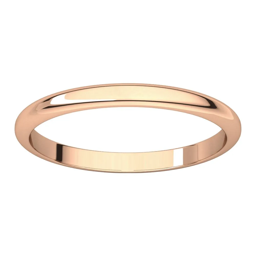 14k Rose Gold 2mm Half Round Band, Size 10