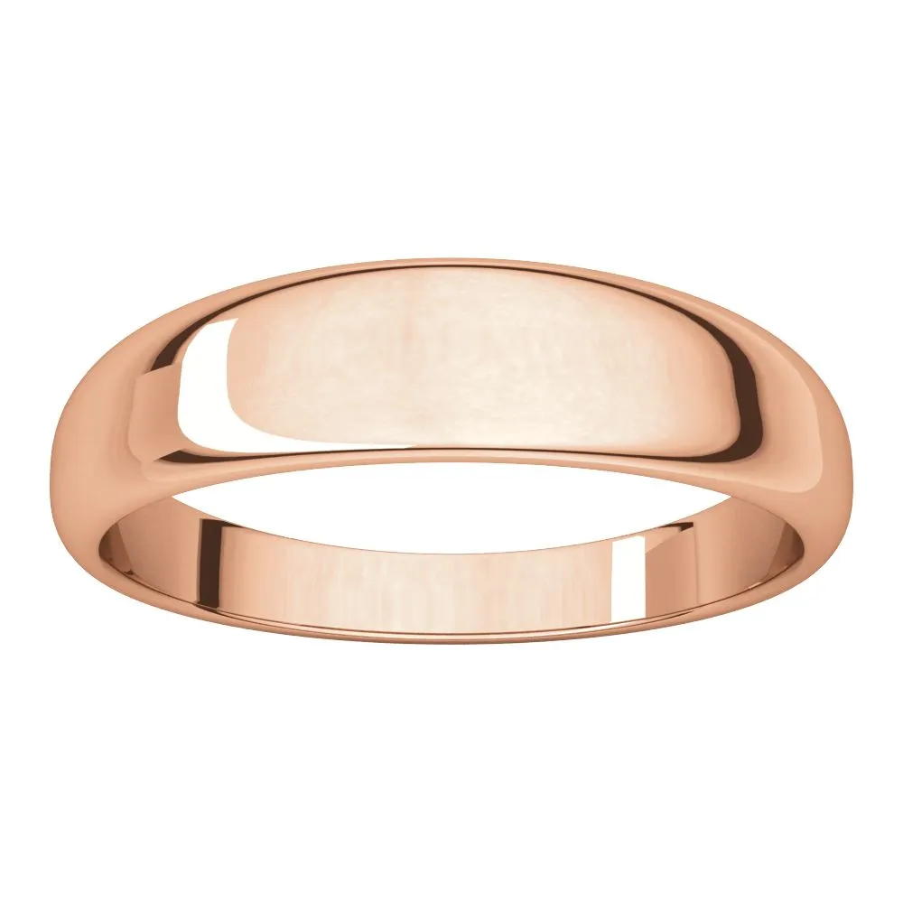14k Rose Gold 5mm Half Round Tapered Band, Size 6