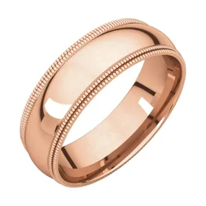 14k Rose Gold 6mm Double Milgrain Comfort Fit Band, Size 7