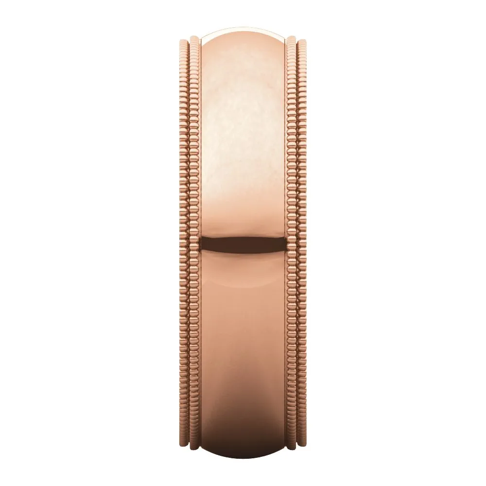 14k Rose Gold 6mm Double Milgrain Comfort Fit Band, Size 7