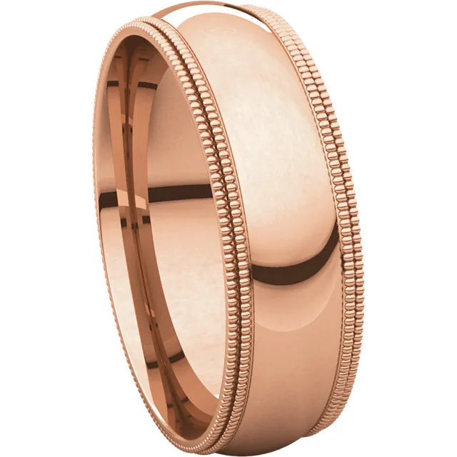 14k Rose Gold 6mm Double Milgrain Comfort Fit Band, Size 7