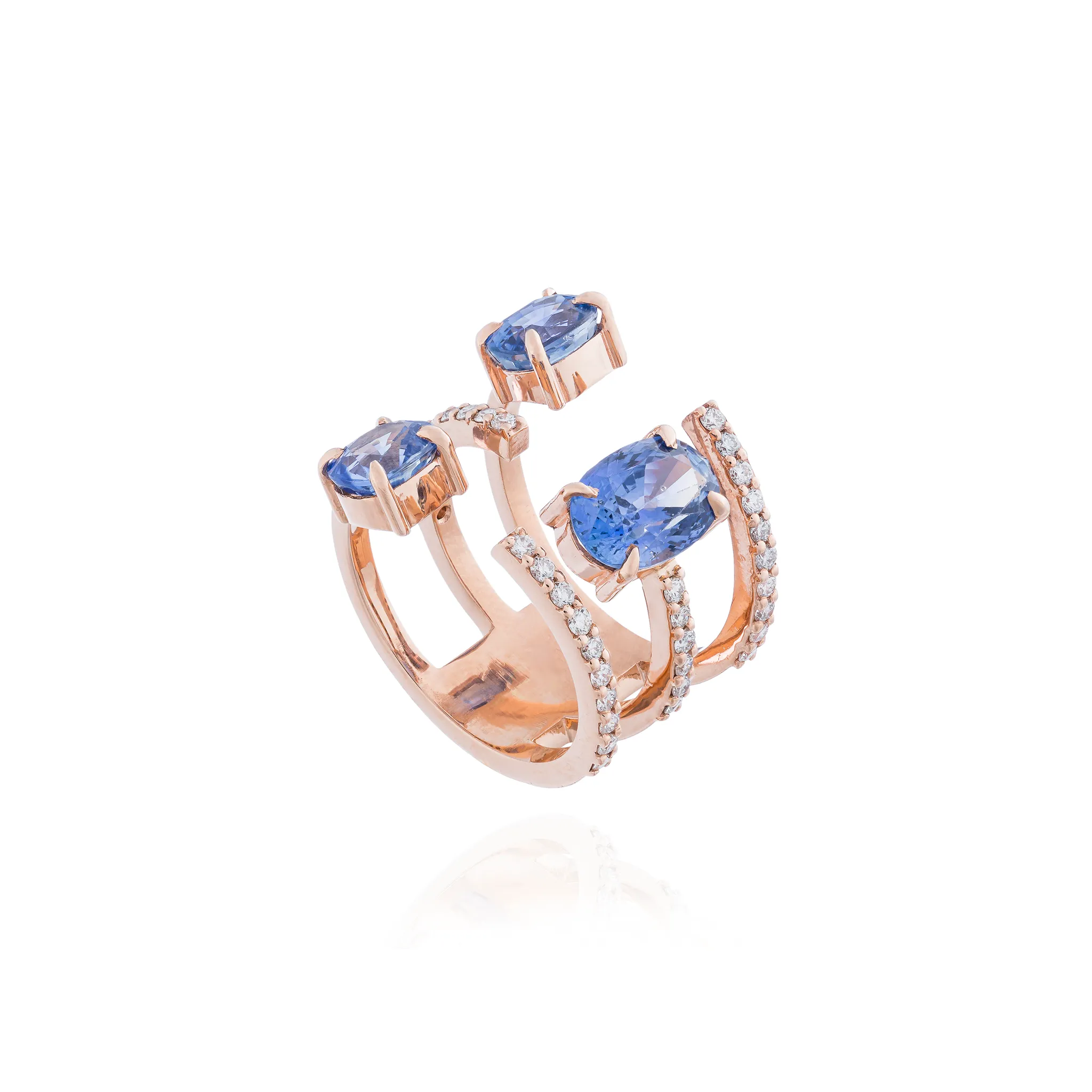 14K Rose Gold Ring with Blue Sapphire & Diamond