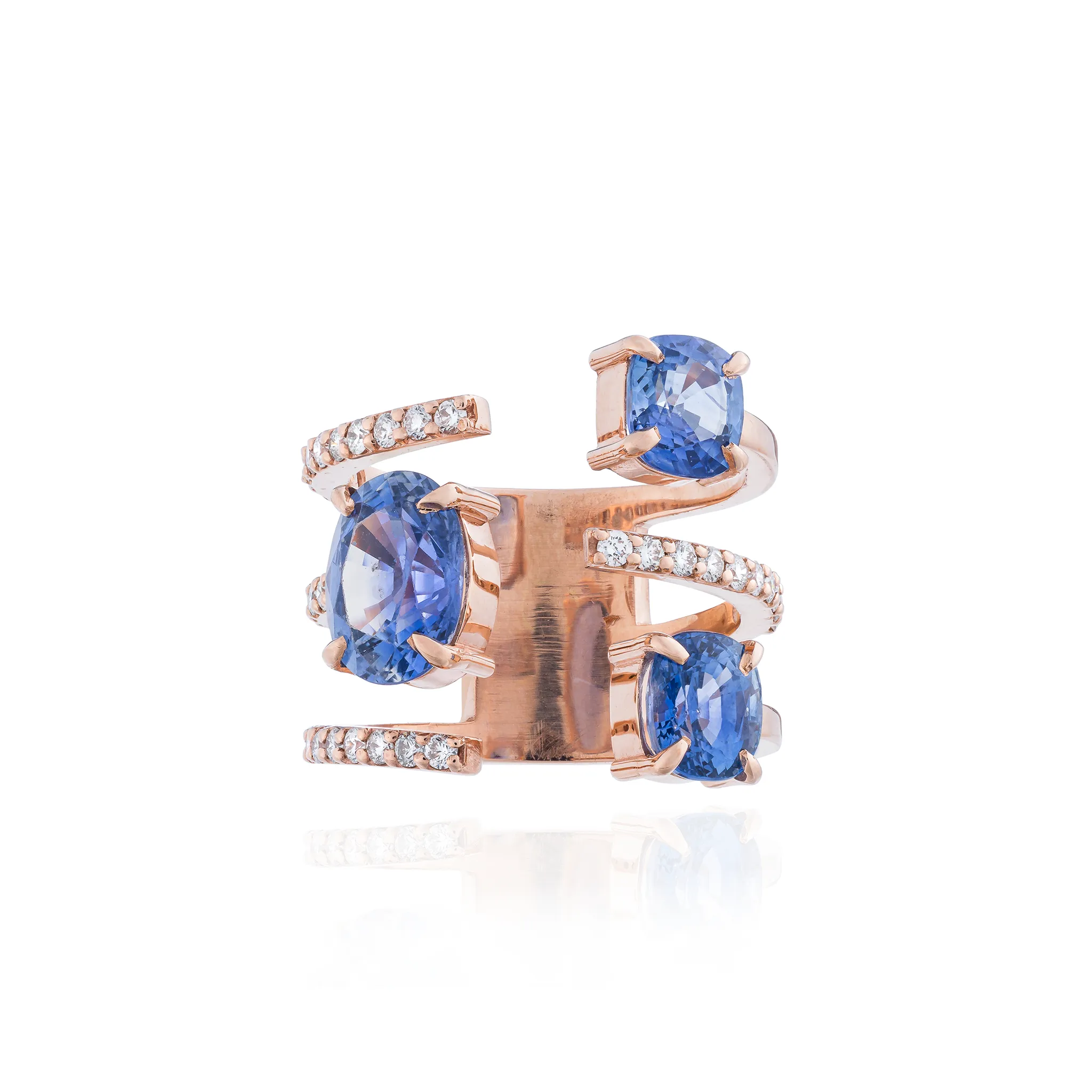 14K Rose Gold Ring with Blue Sapphire & Diamond