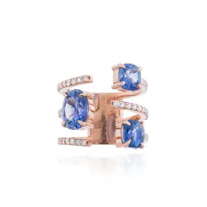 14K Rose Gold Ring with Blue Sapphire & Diamond