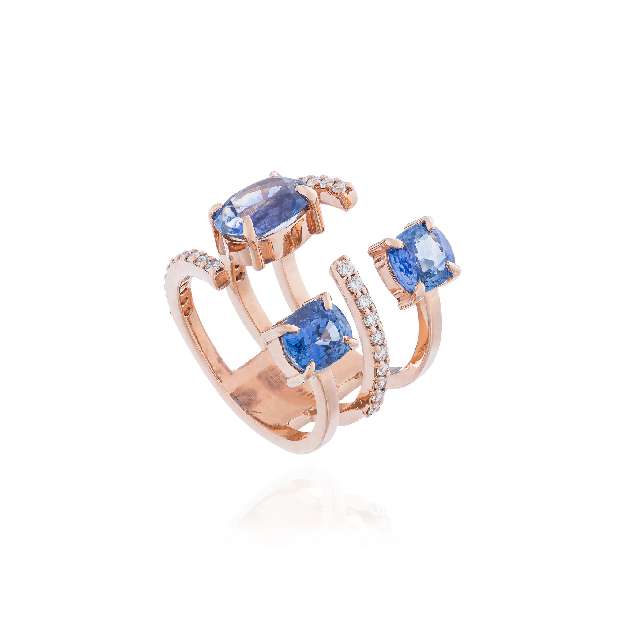 14K Rose Gold Ring with Blue Sapphire & Diamond