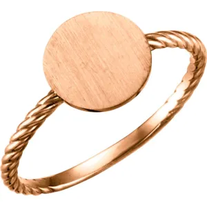 14k Rose Gold Round Engravable Rope Ring, Size 7