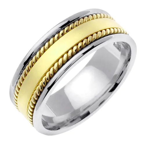 14K Rose or White/Yellow Center Gold Hand Braided Cord Ring