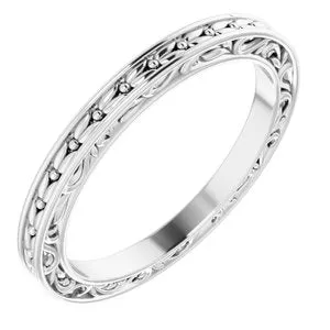 14K White 2 mm Sculptural-Inspired Leaf Band   Size 6