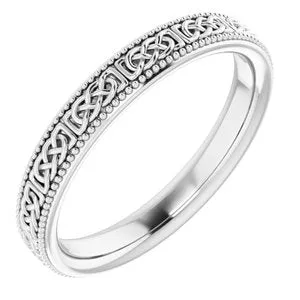 14K White 3 mm Celtic-Inspired Milgrain Band Size 5