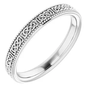 14K White 3 mm Celtic-Inspired Milgrain Band Size 6.5