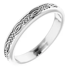14K White 3.2 mm Celtic-Inspired Band Size 8