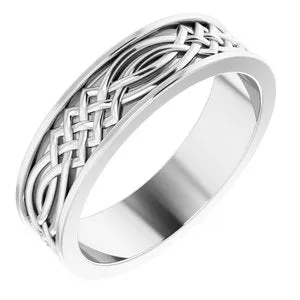 14K White 6 mm Celtic-Inspired Band Size 10