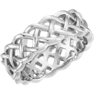 14K White 8 mm Celtic-Inspired Band Size 7
